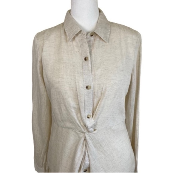 Sim & Sam Linen Blend Midi Dress Twist Button Front Neutral Color Sz S NWT - Picture 2 of 16